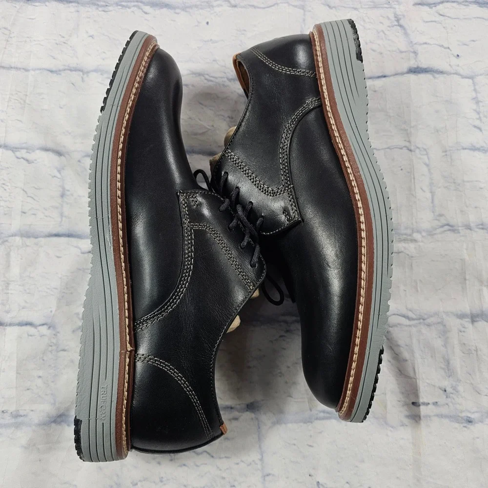 Johnston Murphy Upton Plain Toe Mens 8.5 Black Leather Dress Shoes TRUFOAM
